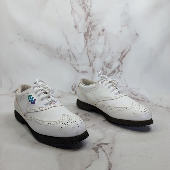 Footjoy Shoe Women 8 M White Vintage Greenjoys Lite Spike Golf Lace Embroidered - Picture 1 of 13